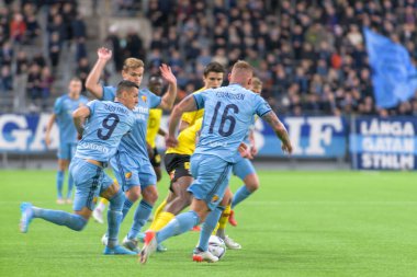 STOCKHOLM, SWEDEN - 12 Şubat 2022: Stockholm 'deki Tele2 Arena' da Djurgarden IF (DIF) ile Lillestrom SK arasında oynanan dostane futbol maçı. Nihai sonuç 1-0
