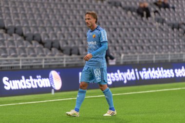 STOCKHOLM, SWEDEN - 12 Şubat 2022: Stockholm 'deki Tele2 Arena' da Djurgarden IF (DIF) ile Lillestrom SK arasında oynanan dostane futbol maçı. Nihai sonuç 1-0
