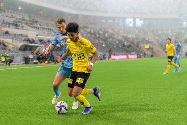STOCKHOLM, SWEDEN - 12 Şubat 2022: Stockholm 'deki Tele2 Arena' da Djurgarden IF (DIF) ile Lillestrom SK arasında oynanan dostane futbol maçı. Nihai sonuç 1-0