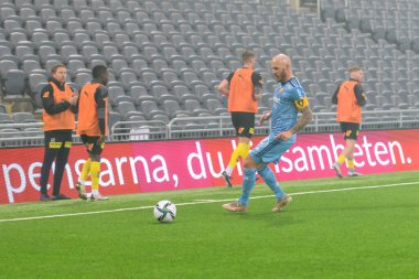 STOCKHOLM, SWEDEN - 12 Şubat 2022: Stockholm 'deki Tele2 Arena' da Djurgarden IF (DIF) ile Lillestrom SK arasında oynanan dostane futbol maçı. Nihai sonuç 1-0