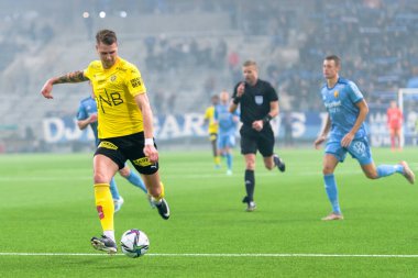 STOCKHOLM, SWEDEN - 12 Şubat 2022: Stockholm 'deki Tele2 Arena' da Djurgarden IF (DIF) ile Lillestrom SK arasında oynanan dostane futbol maçı. Nihai sonuç 1-0