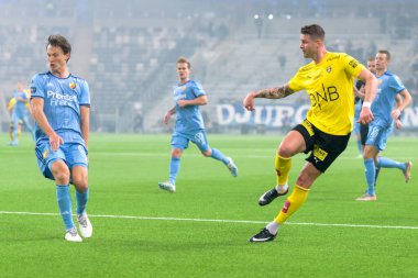 STOCKHOLM, SWEDEN - 12 Şubat 2022: Stockholm 'deki Tele2 Arena' da Djurgarden IF (DIF) ile Lillestrom SK arasında oynanan dostane futbol maçı. Nihai sonuç 1-0