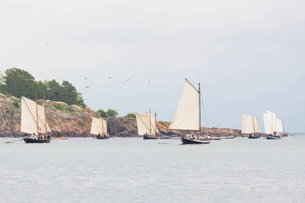 Grisslehamn Sweden June 2022 Vintage Rowingboats Sail Traditional Postrodden Grisslehamn — Stock Photo, Image