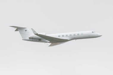 UPPSALA, SWEDEN - AUG 27, 2022: Swedish airforce Gulfstream Aerospace G-V-SP Gulfstream G550 on air display.