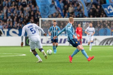 STOCKHOLM, SwEDEN - OCT 13 2022: DjurGardens IF (DIF) - UEFA Avrupa Konferans Ligi 'nde KAA Gent' e karşı Stockholm 'deki Tele2 arenasında. Son sonuç 4-1