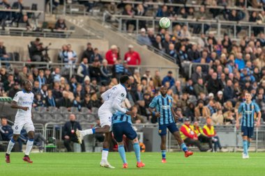 STOCKHOLM, SwEDEN - OCT 13 2022: DjurGardens IF (DIF) - UEFA Avrupa Konferans Ligi 'nde KAA Gent' e karşı Stockholm 'deki Tele2 arenasında. Son sonuç 4-1