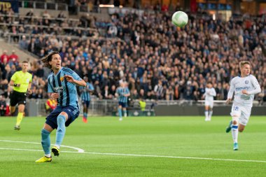 STOCKHOLM, SwEDEN - OCT 13 2022: DjurGardens IF (DIF) - UEFA Avrupa Konferans Ligi 'nde KAA Gent' e karşı Stockholm 'deki Tele2 arenasında. Son sonuç 4-1