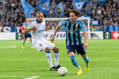 STOCKHOLM, SwEDEN - OCT 13 2022: DjurGardens IF (DIF) - UEFA Avrupa Konferans Ligi 'nde KAA Gent' e karşı Stockholm 'deki Tele2 arenasında. Son sonuç 4-1