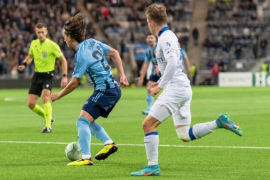 STOCKHOLM, SwEDEN - OCT 13 2022: DjurGardens IF (DIF) - UEFA Avrupa Konferans Ligi 'nde KAA Gent' e karşı Stockholm 'deki Tele2 arenasında. Son sonuç 4-1