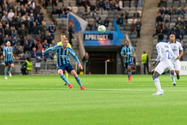 STOCKHOLM, SwEDEN - OCT 13 2022: DjurGardens IF (DIF) - UEFA Avrupa Konferans Ligi 'nde KAA Gent' e karşı Stockholm 'deki Tele2 arenasında. Son sonuç 4-1