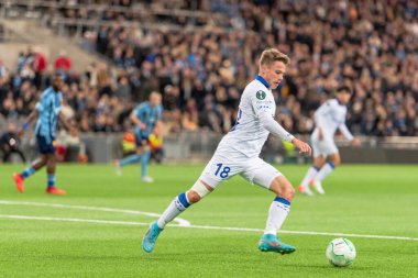 STOCKHOLM, SwEDEN - OCT 13 2022: DjurGardens IF (DIF) - UEFA Avrupa Konferans Ligi 'nde KAA Gent' e karşı Stockholm 'deki Tele2 arenasında. Son sonuç 4-1