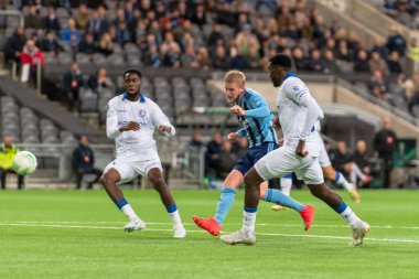 STOCKHOLM, SwEDEN - OCT 13 2022: DjurGardens IF (DIF) - UEFA Avrupa Konferans Ligi 'nde KAA Gent' e karşı Stockholm 'deki Tele2 arenasında. Son sonuç 4-1