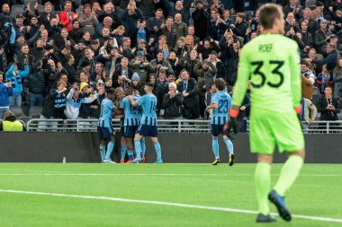 STOCKHOLM, SwEDEN - OCT 13 2022: DjurGardens IF (DIF) - UEFA Avrupa Konferans Ligi 'nde KAA Gent' e karşı Stockholm 'deki Tele2 arenasında. Son sonuç 4-1