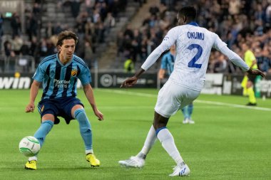 STOCKHOLM, SwEDEN - OCT 13 2022: DjurGardens IF (DIF) - UEFA Avrupa Konferans Ligi 'nde KAA Gent' e karşı Stockholm 'deki Tele2 arenasında. Son sonuç 4-1