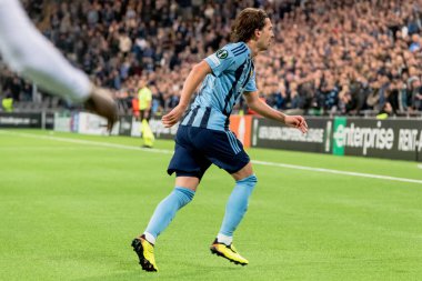 STOCKHOLM, SwEDEN - OCT 13 2022: DjurGardens IF (DIF) - UEFA Avrupa Konferans Ligi 'nde KAA Gent' e karşı Stockholm 'deki Tele2 arenasında. Son sonuç 4-1