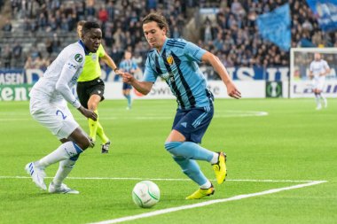 STOCKHOLM, SwEDEN - OCT 13 2022: DjurGardens IF (DIF) - UEFA Avrupa Konferans Ligi 'nde KAA Gent' e karşı Stockholm 'deki Tele2 arenasında. Son sonuç 4-1