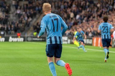 STOCKHOLM, SwEDEN - OCT 13 2022: DjurGardens IF (DIF) - UEFA Avrupa Konferans Ligi 'nde KAA Gent' e karşı Stockholm 'deki Tele2 arenasında. Son sonuç 4-1