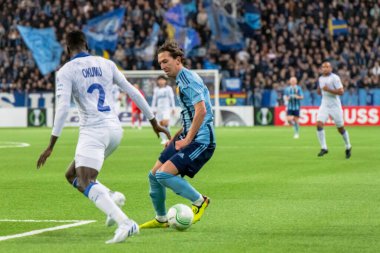 STOCKHOLM, SwEDEN - OCT 13 2022: DjurGardens IF (DIF) - UEFA Avrupa Konferans Ligi 'nde KAA Gent' e karşı Stockholm 'deki Tele2 arenasında. Son sonuç 4-1