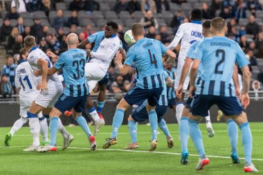 STOCKHOLM, SwEDEN - OCT 13 2022: DjurGardens IF (DIF) - UEFA Avrupa Konferans Ligi 'nde KAA Gent' e karşı Stockholm 'deki Tele2 arenasında. Son sonuç 4-1