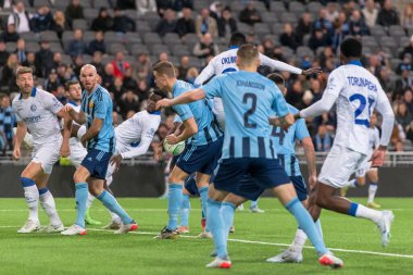 STOCKHOLM, SwEDEN - OCT 13 2022: DjurGardens IF (DIF) - UEFA Avrupa Konferans Ligi 'nde KAA Gent' e karşı Stockholm 'deki Tele2 arenasında. Son sonuç 4-1