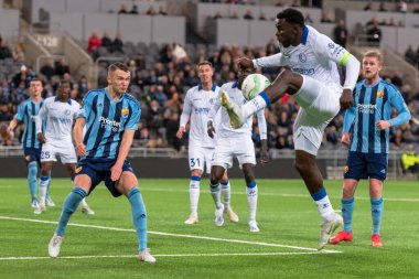 STOCKHOLM, SwEDEN - OCT 13 2022: DjurGardens IF (DIF) - UEFA Avrupa Konferans Ligi 'nde KAA Gent' e karşı Stockholm 'deki Tele2 arenasında. Son sonuç 4-1