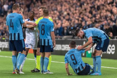 STOCKHOLM, SwEDEN - OCT 13 2022: DjurGardens IF (DIF) - UEFA Avrupa Konferans Ligi 'nde KAA Gent' e karşı Stockholm 'deki Tele2 arenasında. Son sonuç 4-1