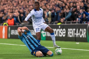 STOCKHOLM, SwEDEN - OCT 13 2022: DjurGardens IF (DIF) - UEFA Avrupa Konferans Ligi 'nde KAA Gent' e karşı Stockholm 'deki Tele2 arenasında. Son sonuç 4-1