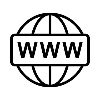 WWW dünya çapında web sitesi sembolü, İnternet haritası simgesi, web sitesi adresi küresi, düz çizgi işareti .
