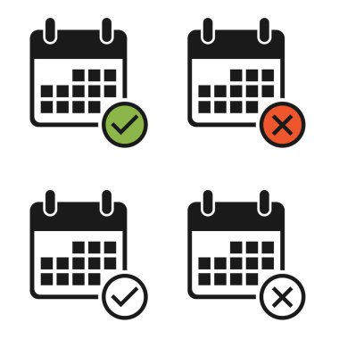 Takvim simgesi kümesi, tarih olay simgesi beyaz arkaplanda izole edildi. Vektör ağ düğmesi .