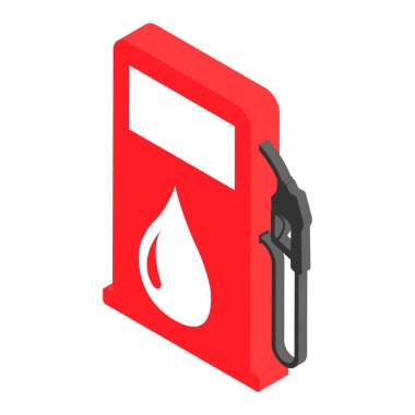 Benzin istasyonu 3D simgesi, nozül izole logo vektörü, pompa benzini tasarımı, petrol enerjisi sembolü .