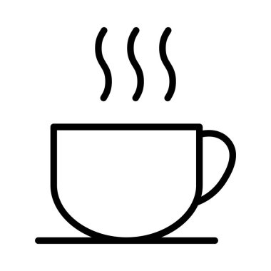 Kahve ikonu, kahvaltı içeceği kafesi, kapuçino, izole edilmiş sıcak illüstrasyon, vektör çizgisi. .