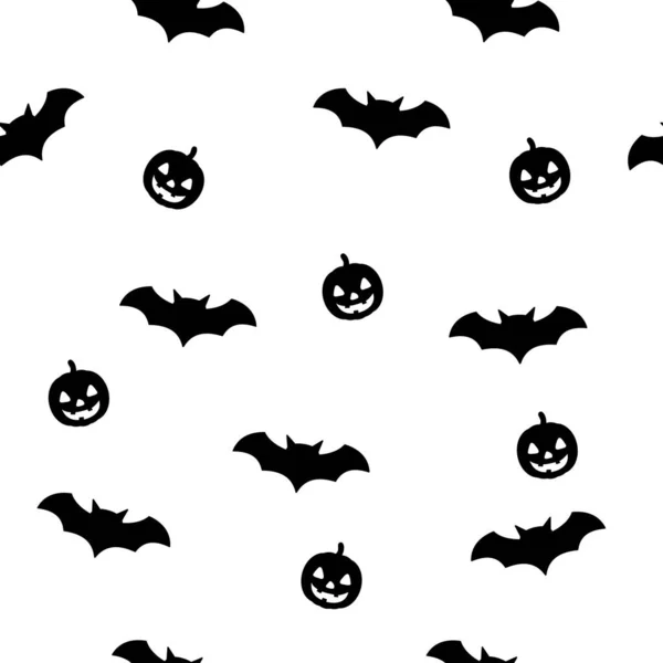 Bat Pumpkin Halloween Seamless Patter White Background Scary Vector Illustration — Stock Vector