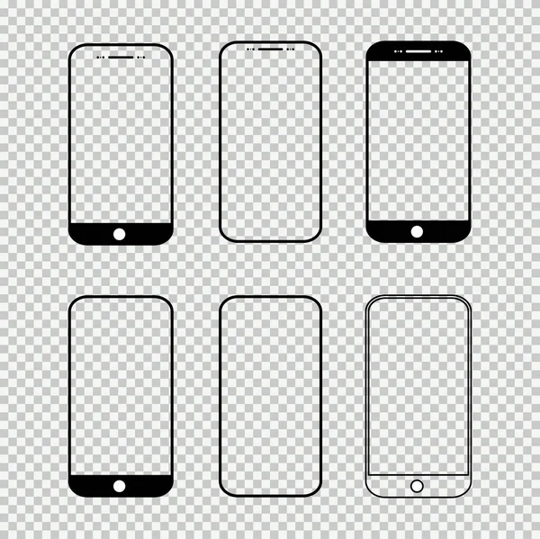 Set Smart Mobil Phone Mock Modello Tecnologia Smartphone Illustrazione Vettoriale — Vettoriale Stock