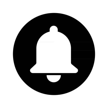 Çan uyarı simgesi beyaz arkaplanda izole edildi, siyah alarm vektör illüstrasyon sembolü, halka ağ sinyali .