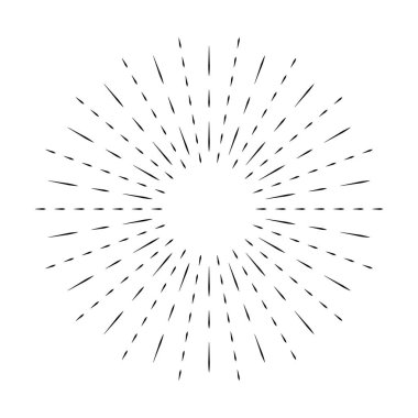 Beyaz arkaplanda izole güneş patlaması çizgisi simgesi, yaz web afişi, retro daire tasarımı, vektör illüstrasyonu .