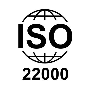 Iso 22000 simgesi. Gıda Yönetimi Sistemleri. Standart kalite sembolü. Beyaz arkaplanda vektör düğmesi işareti izole edildi .