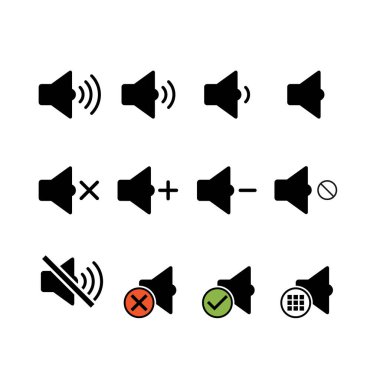 Müzik ses simgesi seti, ses hacmi sembolü. Uygulama, web ve ortam için vektör illüstrasyonu grafiği