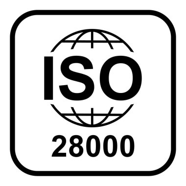 Iso 28 bin ikon. Güvenlik Yönetim Sistemleri. Standart kalite sembolü. Beyaz arkaplanda vektör düğmesi işareti izole edildi .