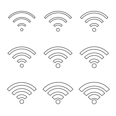 Wi-fi internet sembolü seti, kablosuz sinyal vektör çizimi, kablosuz mobil simge, kablosuz ağ bağlantısı yok .