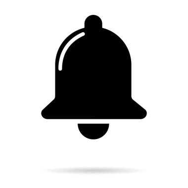 Çan uyarı simgesi beyaz arkaplanda izole edildi, siyah alarm vektör illüstrasyon sembolü, halka ağ sinyali .
