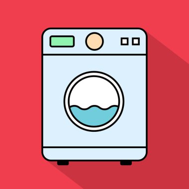 Çamaşır makinesi ekipmanları, elektrikli çamaşır makinesi ikonu, çamaşır sembolü giysileri, vektör illüstrasyon arka planı .