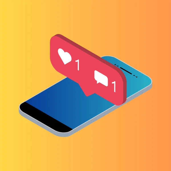 Volger Isometrische Telefoon Melding Symbool Voor Toepassing Instagram App Knop — Stockvector