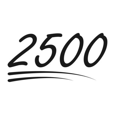 Tebrik numarası harfleri, 2500 kutlayıcı takip simgesi, web çevrimiçi post vektör illüstrasyonu .