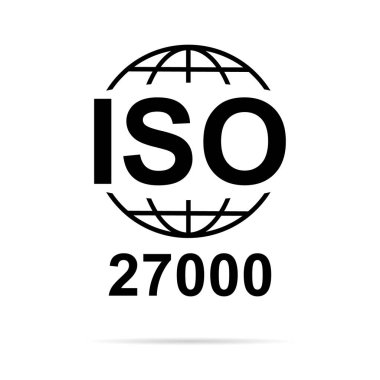 Iso 27000 ikonu. Bilgi Güvenlik Yönetim Sistemi. Standart kalite sembolü. Beyaz arkaplanda vektör düğmesi işareti izole edildi .