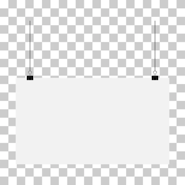 ポスターモックアップぶら下げ紙 空白のクリップページの背景 テンプレートシートベクトルイラストフレーム — ストックベクタ