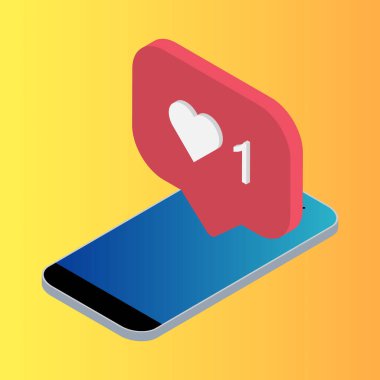 Instagram uygulaması için izometrik telefon bildirim sembolünü takip et. Sosyal medya için uygulama düğmesi. Vektör illüstrasyon simgesi .
