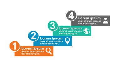 Simgeli ve 4 basamaklı bilgi işi konsepti tasarımı. Basit grafik sunum şablonu. Soyut vektör illüstrasyonu .