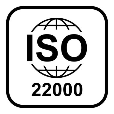 Iso 22000 simgesi. Gıda Yönetimi Sistemleri. Standart kalite sembolü. Beyaz arkaplanda vektör düğmesi işareti izole edildi .