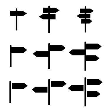 Beyaz arkaplanda izole edilmiş işaret levhası sokak vektör illüstrasyonu, yol ok sembolü koleksiyonu, web işaretçisi .
