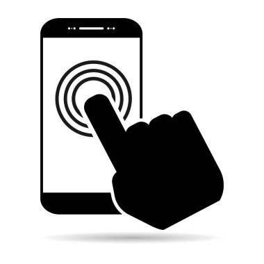 Gölge ile ekrana dokun - parmak, imleç düz teknoloji itme, simge konsept vektör ilülasyonu .